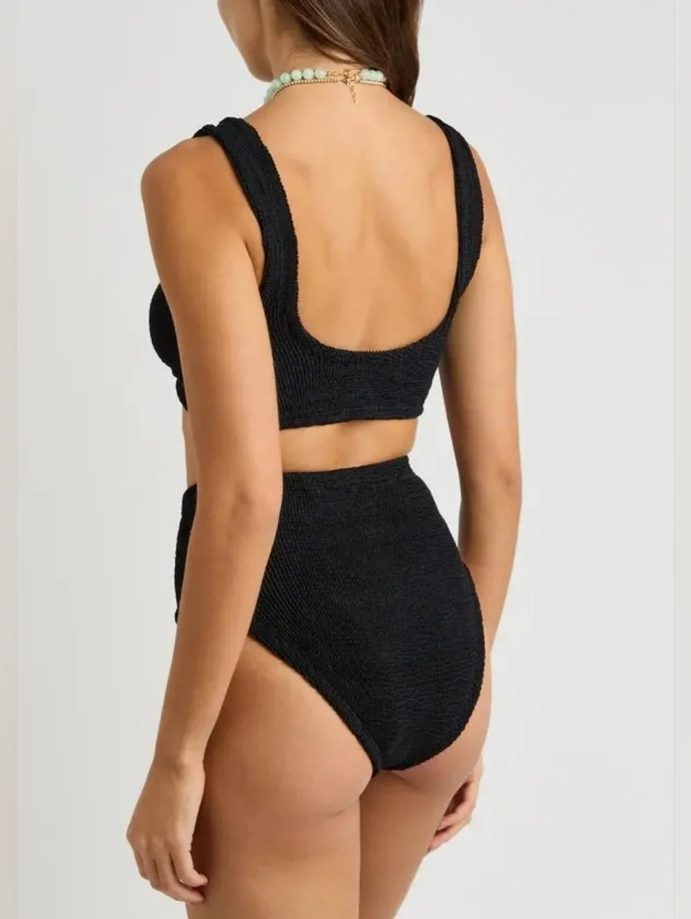 Hunza G Jamie Bikini - Textured Black Two-Piece Swim Set - One Size
